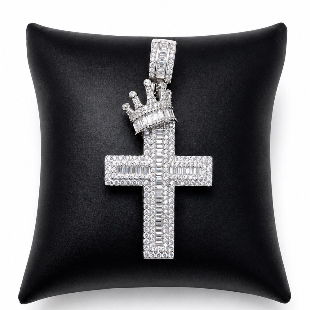 925 Sterling Silver 4.60CT MOISSANITE Crown Cross Men’s Pendant